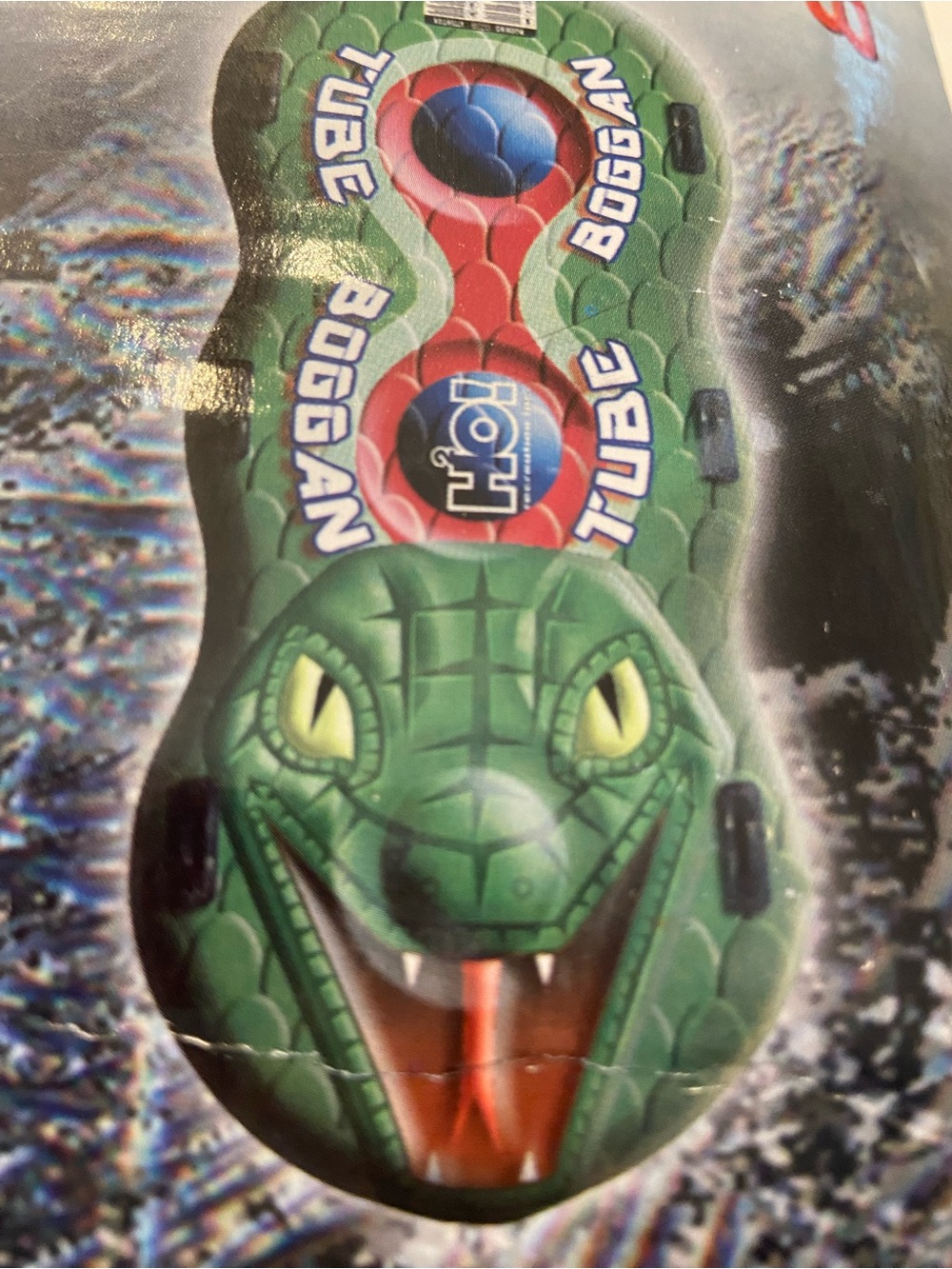 Vintage 3-Person Inflatable Snow Tube 84” Reptilian Graphic snow tube 1990s NEW
